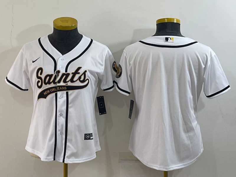 Women%27s New Orleans Saints Blank White With Patch Cool Base Stitched Baseball Jersey->women nfl jersey->Women Jersey